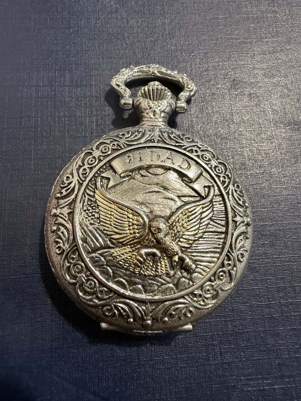 Milan #1 Dad Eagle Quartz Pocket Watch Silver Tone